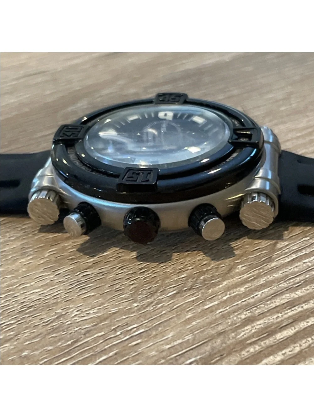 Adee Kaye Revo Sport Chronograph Watch 47mm Black Dial Rubber Strap Quartz